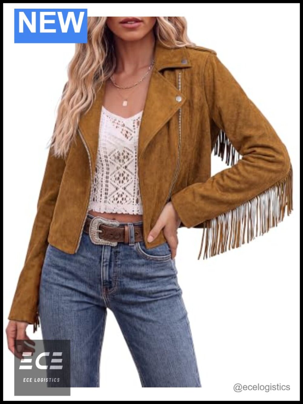 Faux Suede Fringe Cropped Moto Jacket Asymmetric Zip Wide Lapel